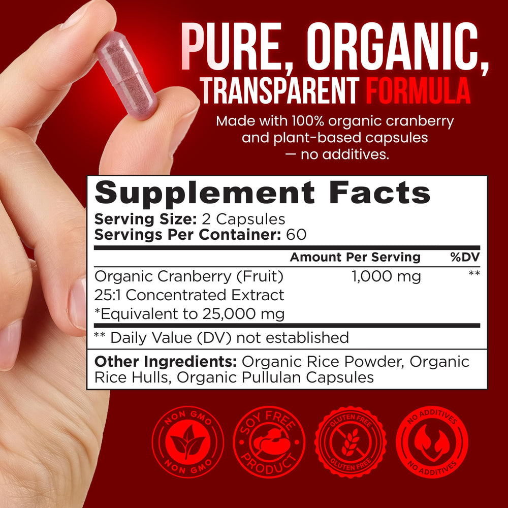 OmniBiotics cranberry pills women capsules illustrate vegan, plant-based daily supplement.
