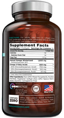 Close-up of OmniBiotics vegan omega-3 capsules for clean, fish-free supplementation.
