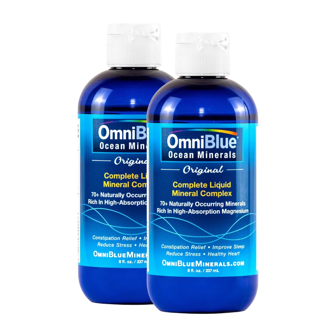 OmniBlue Ocean Minerals bottle front showing branding and hydration support