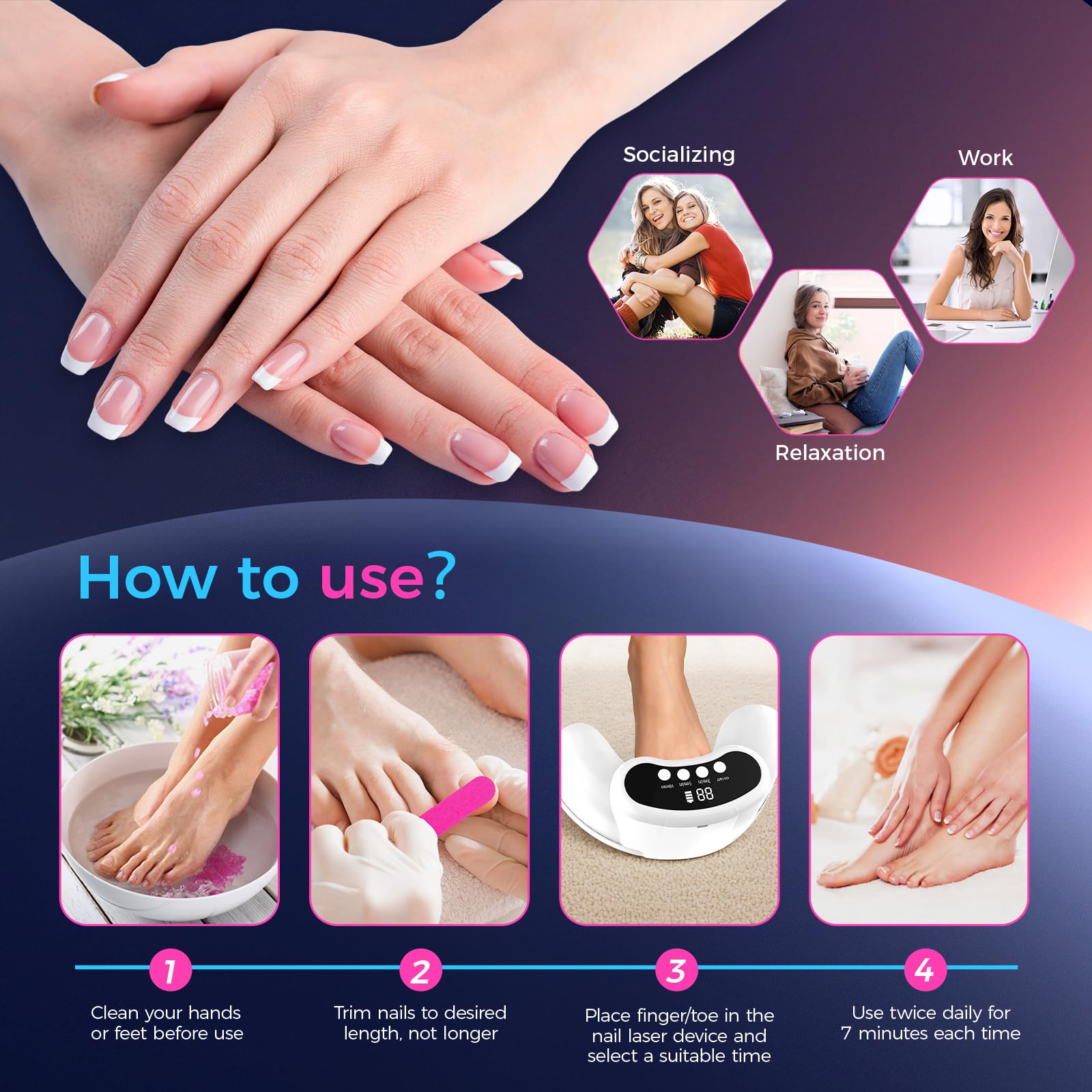 OMNIGAG Nail Fungus Laser Device in use on a toe nail during therapy