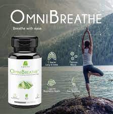 Close-up of OmniBreathe capsules highlighting veggie formulation for respiratory wellness.