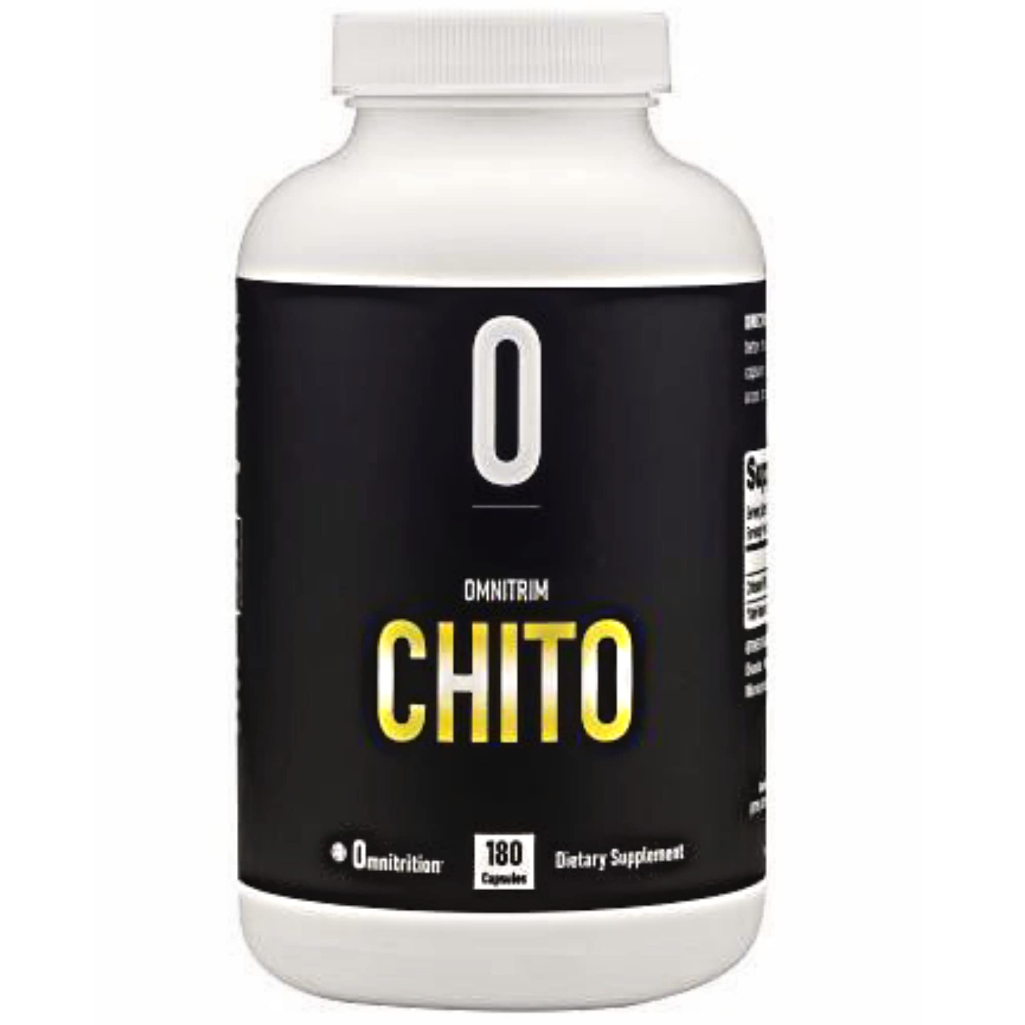 OmniTRIM Chito bottle label highlights 500 mg chitosan per capsule for fat management