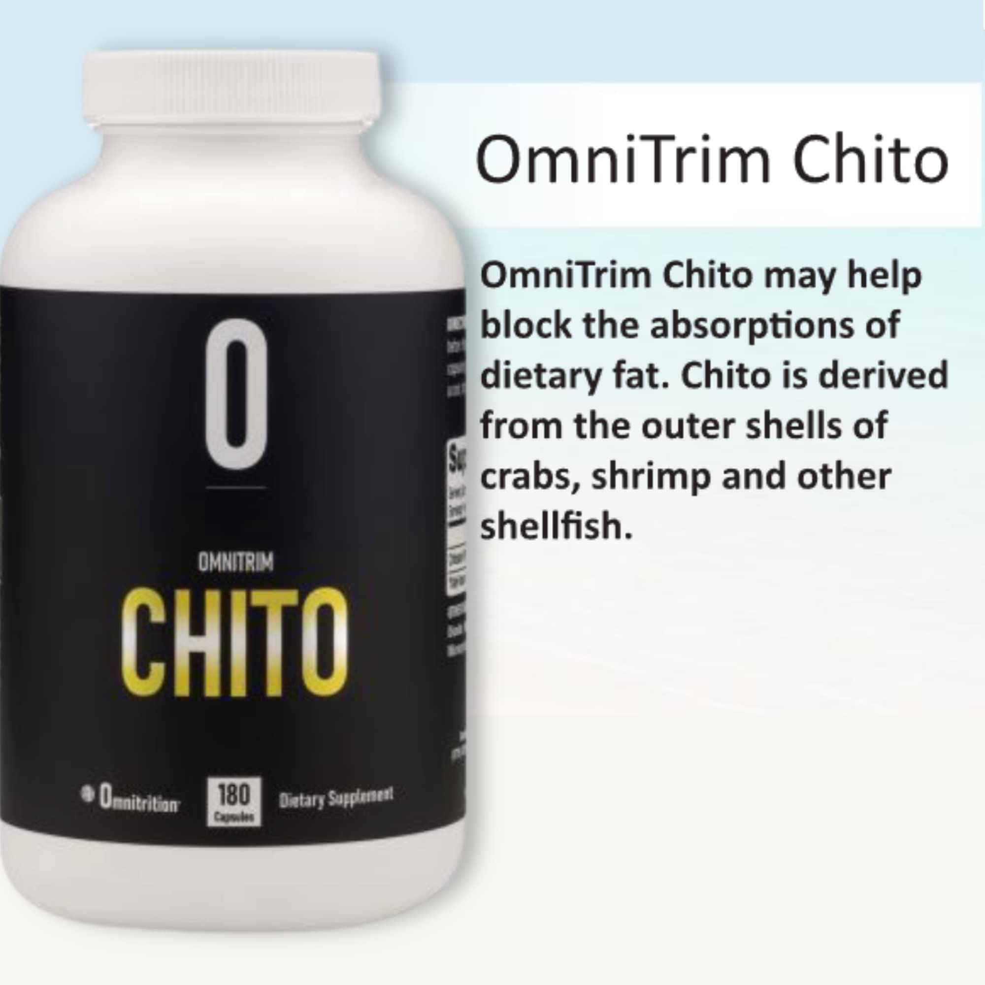 Ingredient panel notes shellfish-derived chitosan used in OmniTRIM Chito