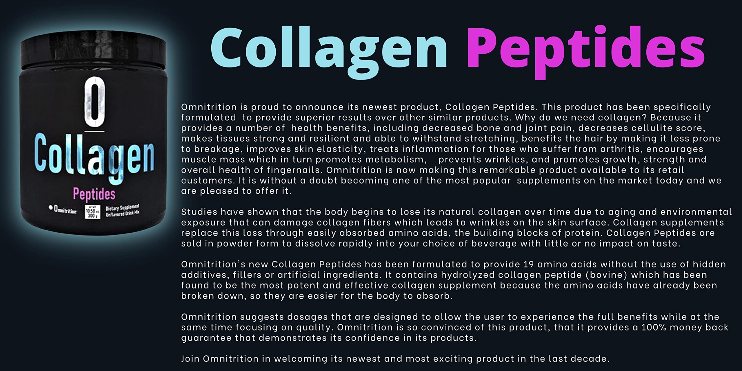 Omnitrition Collagen Peptides hydrolyzed powder dissolving in water