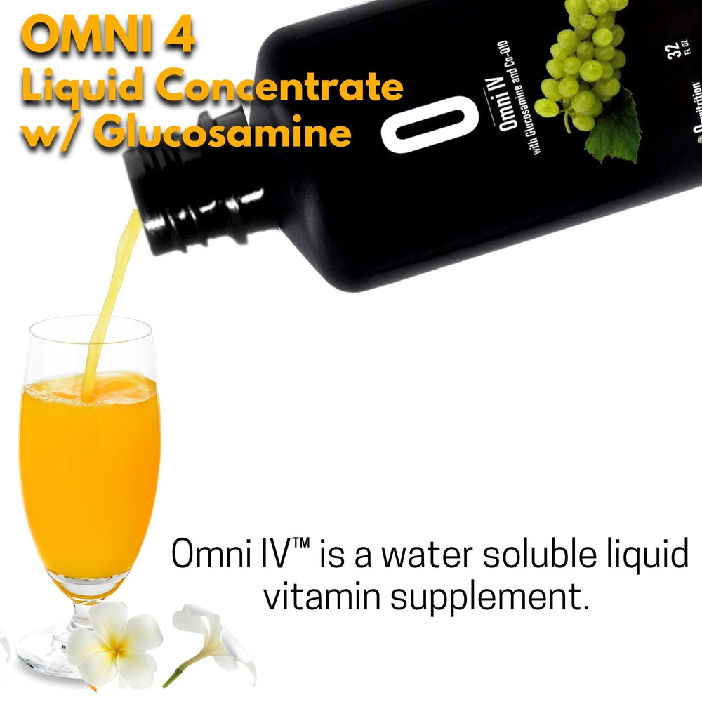 Omnitrition Omni4 liquid concentrate bottle highlights glucosamine-fueled daily support.