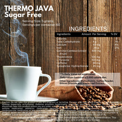 Omnitrition Thermo Java scoop with powder for quick mixing.