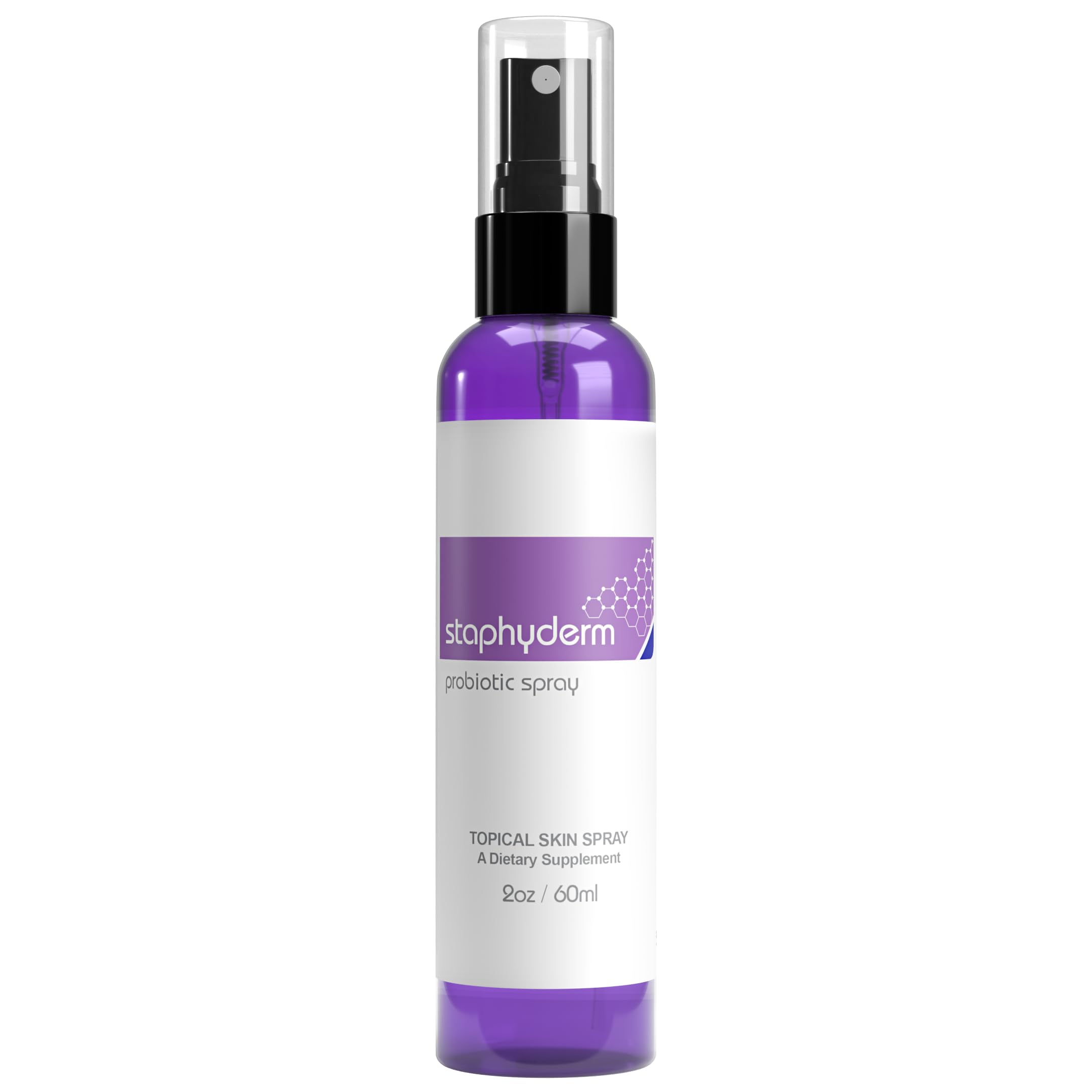 OmNutra Staphyderm probiotic spray bottle front for soothing dry skin.