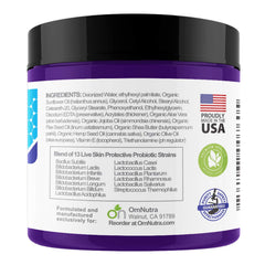 OmNutra Probiotic Skin Cream ingredients close-up shows plant-based oils