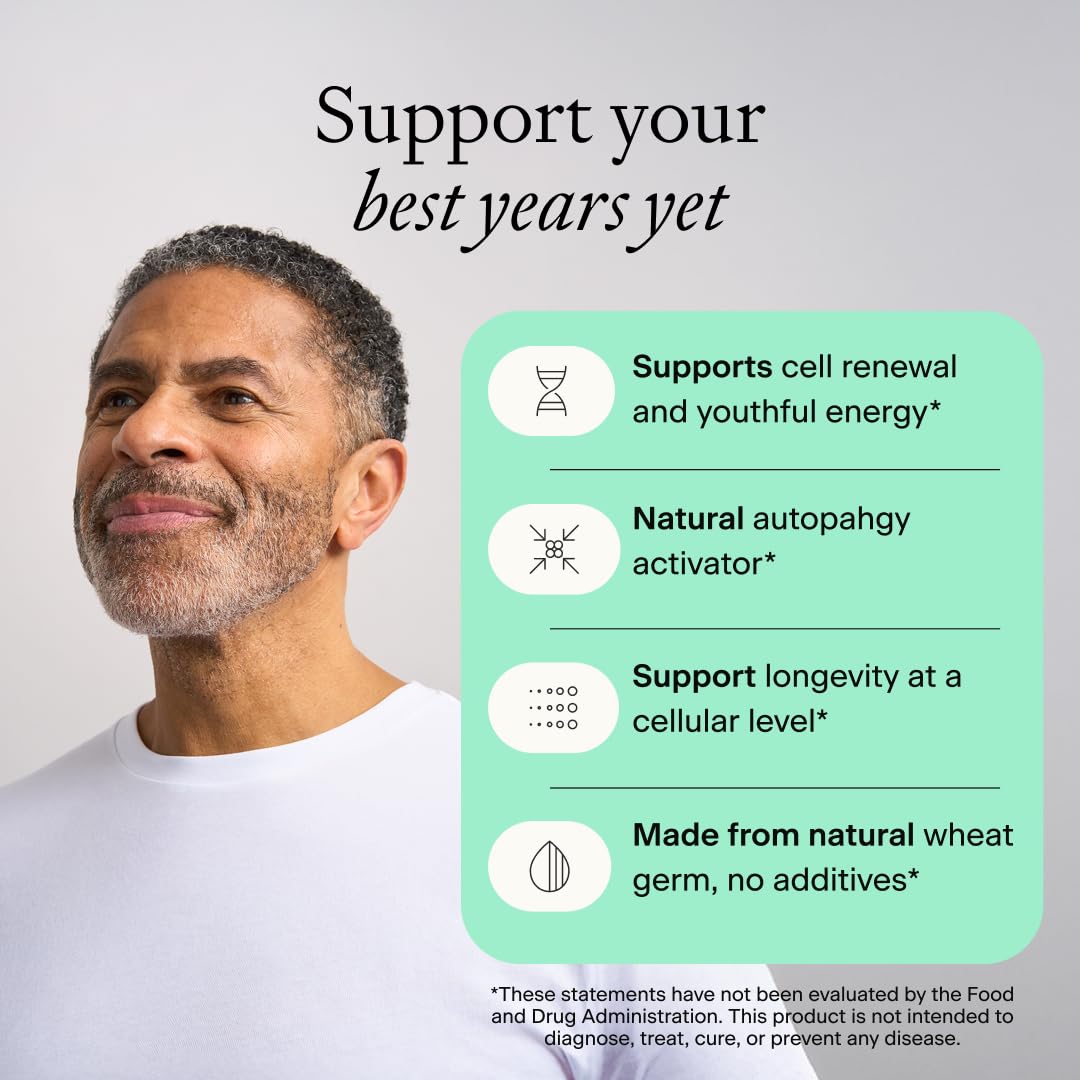 Natural spermidine from wheat germ in OMRE supplement, emphasizing purity.