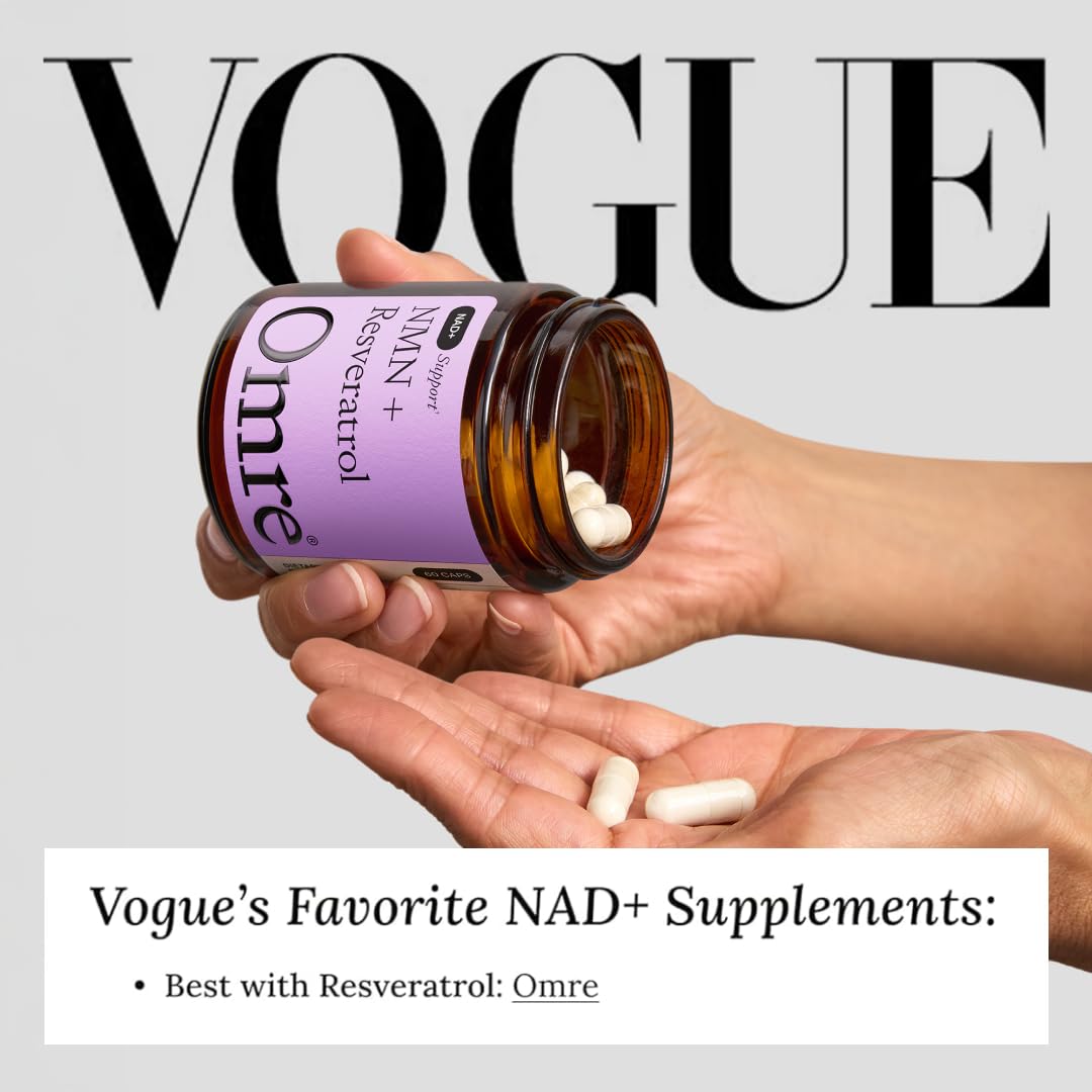 Label detail of OMRE NMN + Resveratrol emphasizing GMP and purity