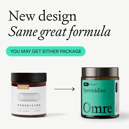 Open capsule bottle showing OMRE spermidine capsules for easy daily dosing.