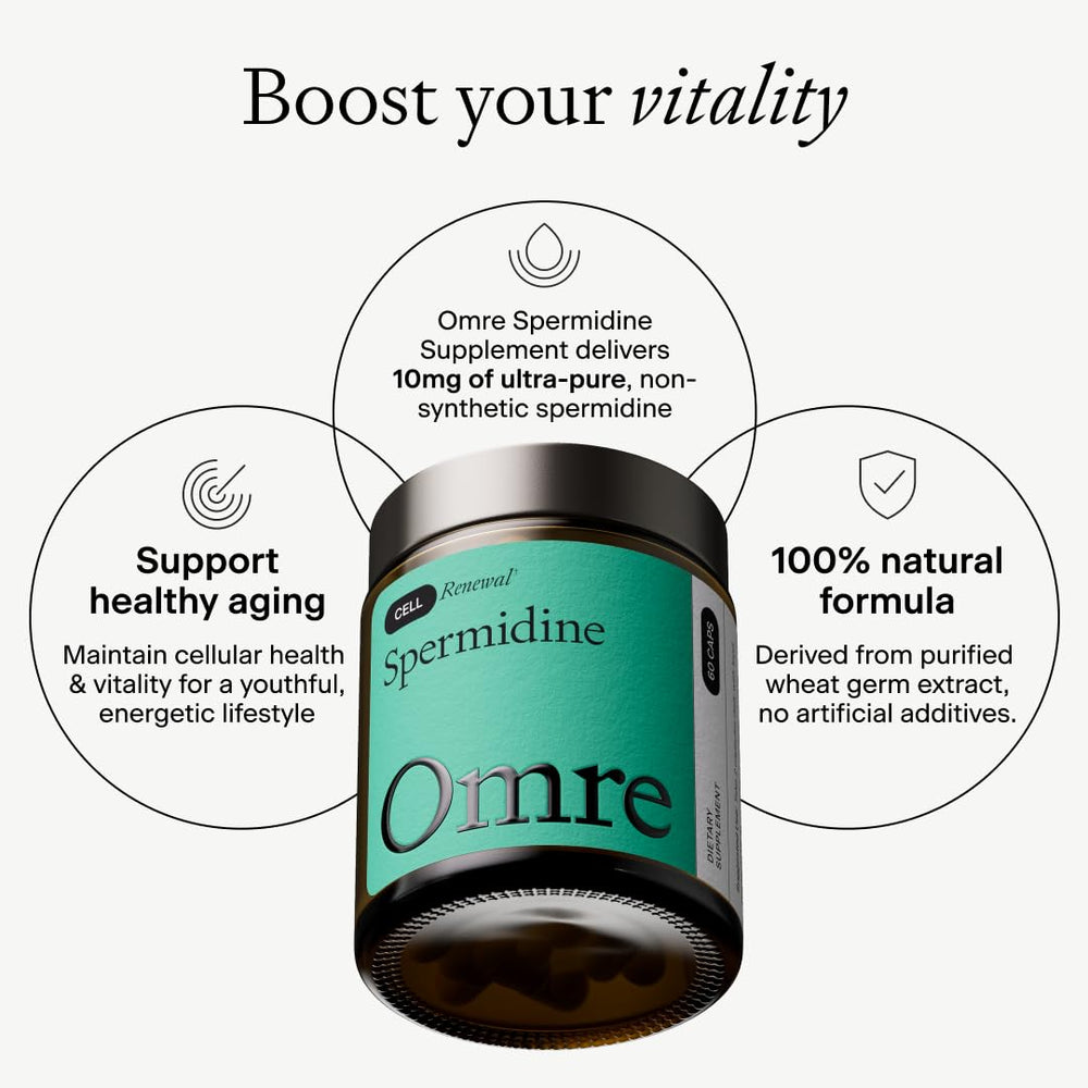 Ingredient panel highlights 1000 mg wheat germ extract per serving in OMRE product.