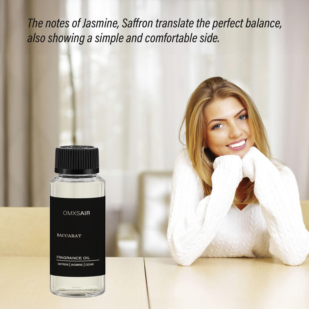 OMXSair Baccarat diffuser oil natural ingredients support safe home use.