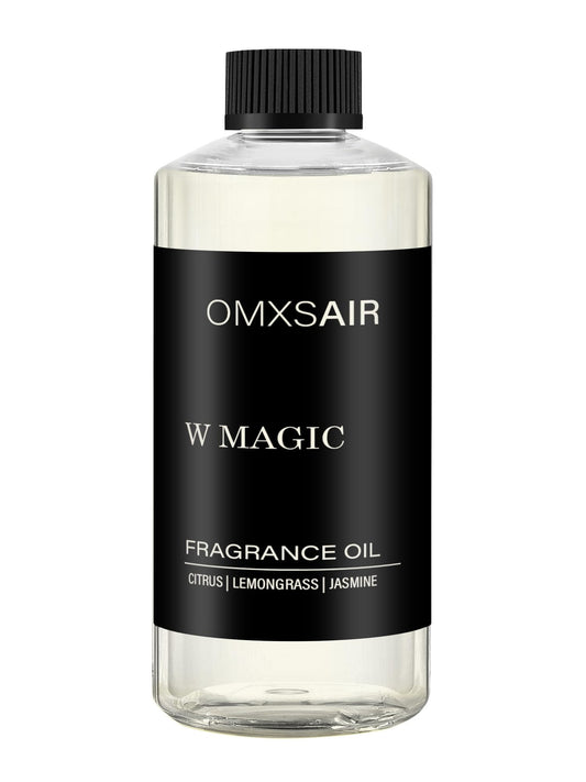 Omxsair W Magic diffuser oil bottle close-up highlighting premium hotel-inspired scent for luxury spaces.