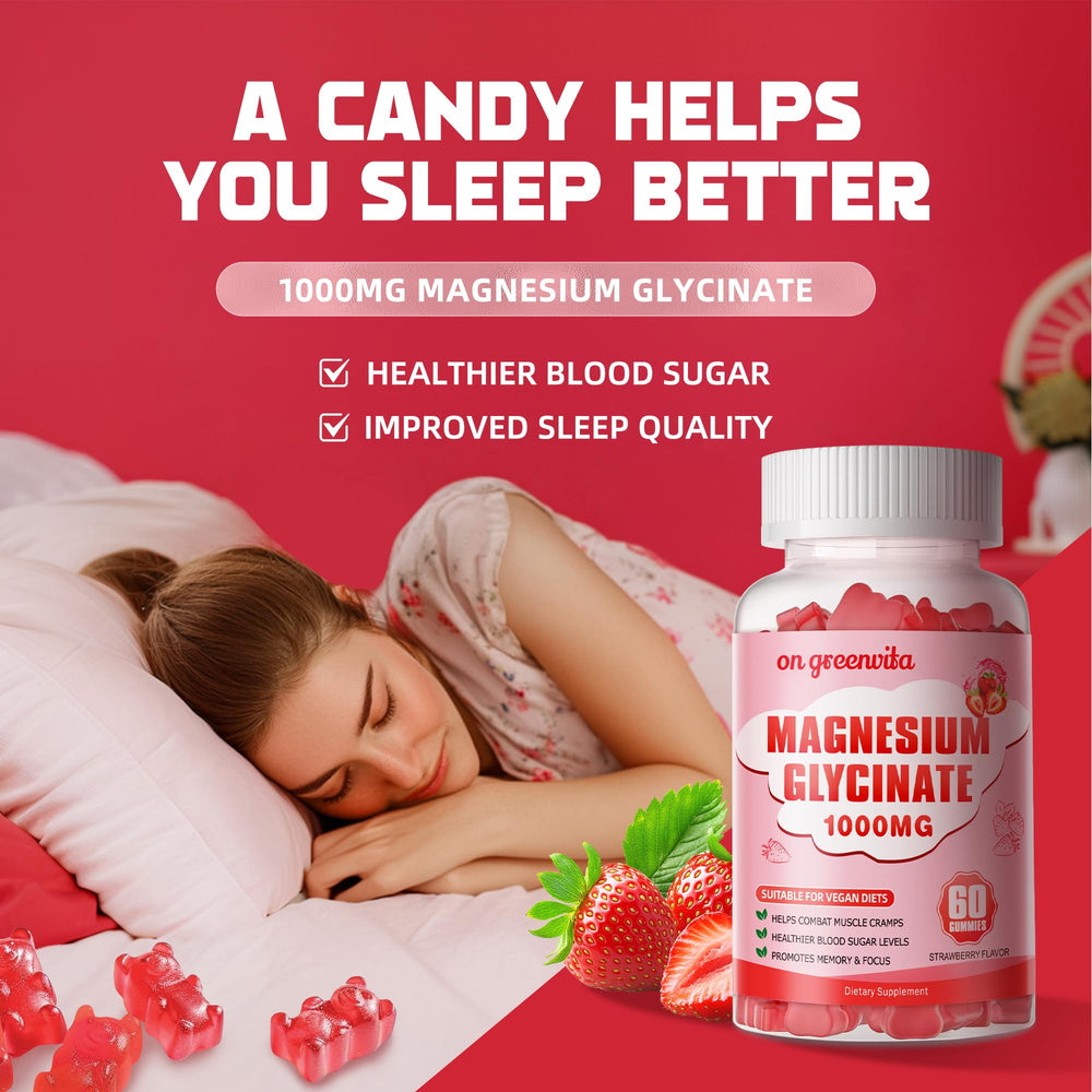 On Greenvita Magnesium Glycinate Gummies texture close-up emphasizes soft chewable consistency.