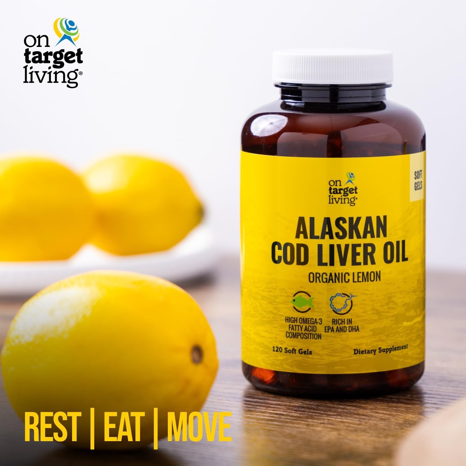 On Target Living cod liver oil with MSC and kosher certifications signaling quality.