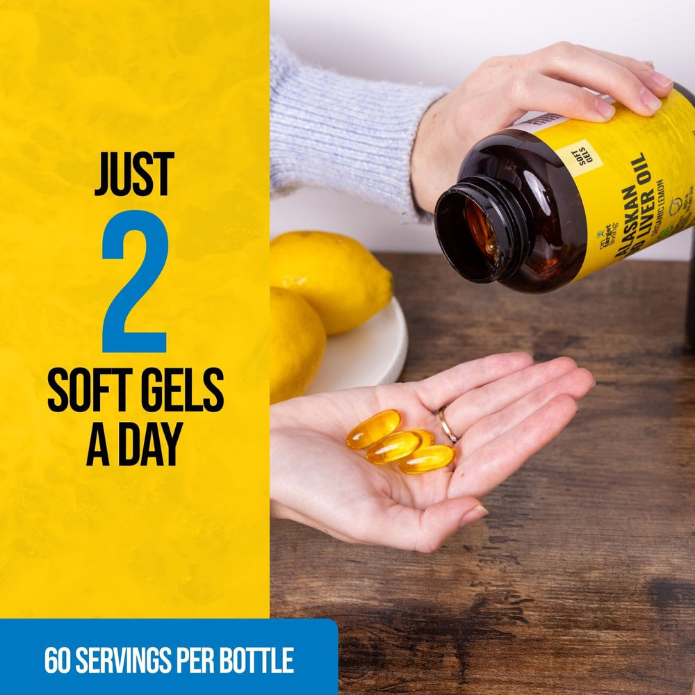 On Target Living lemon-flavored cod liver oil bottle masking fishy taste with real citrus.