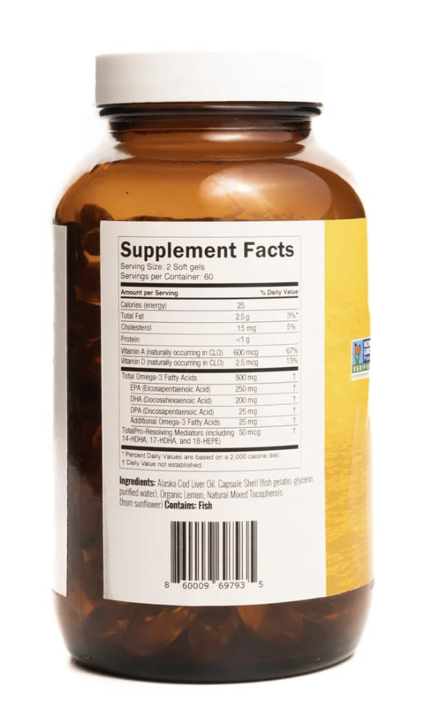 On Target Living line-caught cod liver oil bottle highlighting sustainable fishing practices.