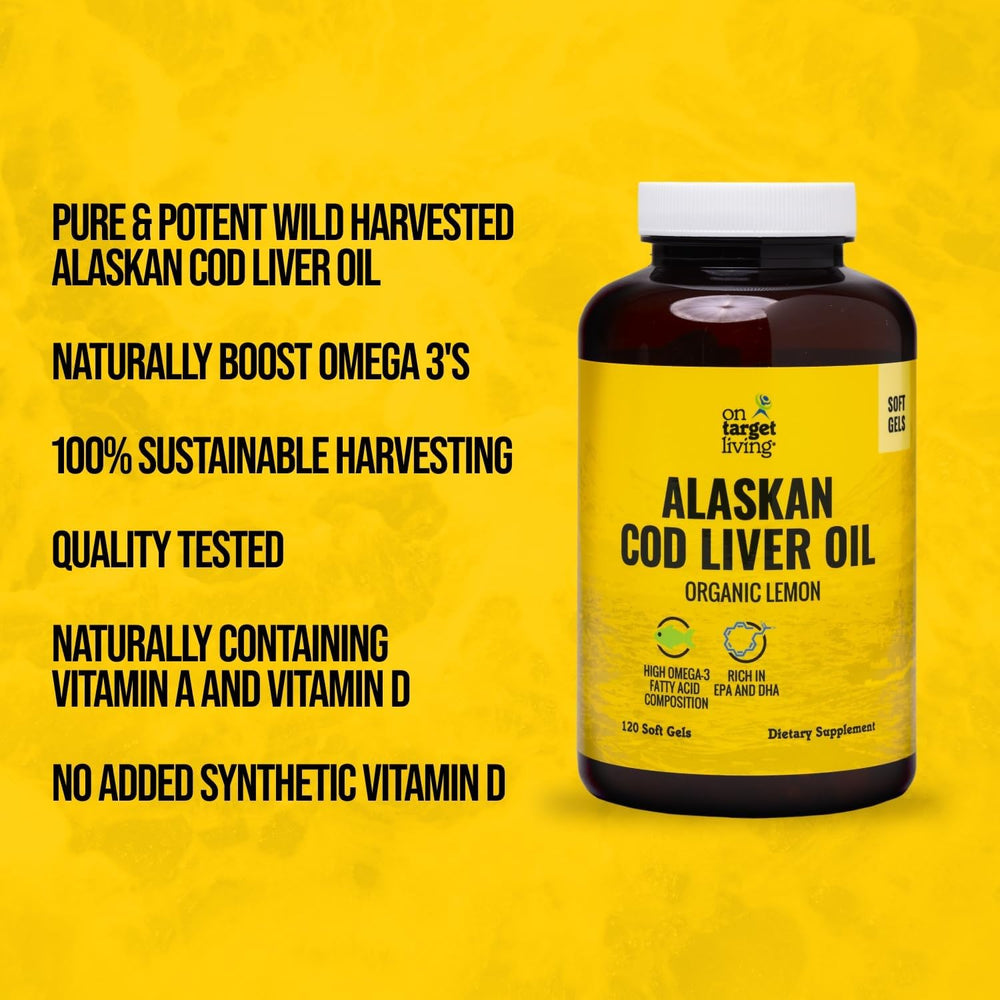 On Target Living cod liver oil bottle shows naturally occurring Vitamin D content.