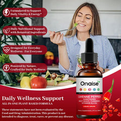 ONAISE Cayenne Drops with Hawthorn and Beet Root ingredients for a balanced daily routine