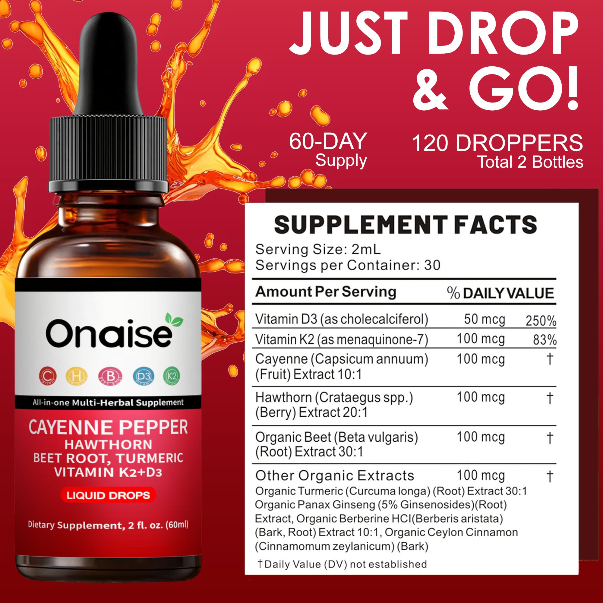 Drops poured into water for easy, customizable dosing.