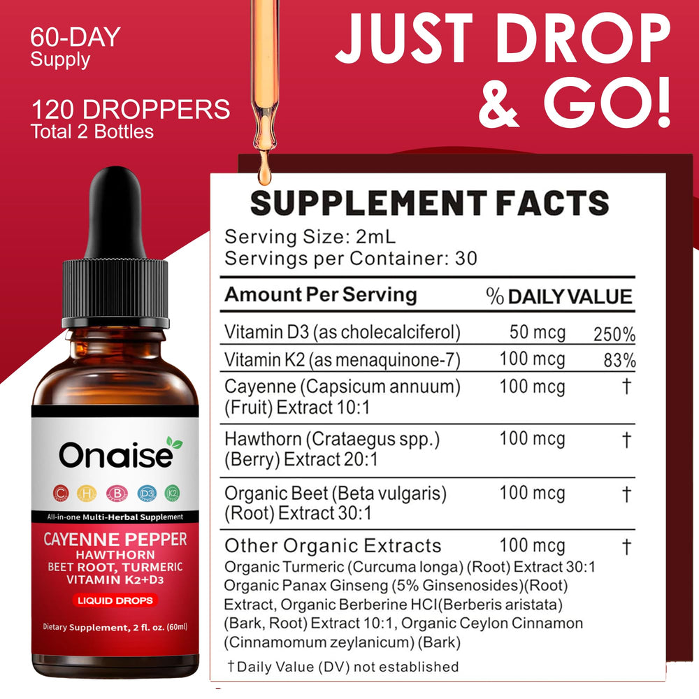 ONAiSE Cayenne Pepper Drops dropper close-up for easy dosing.