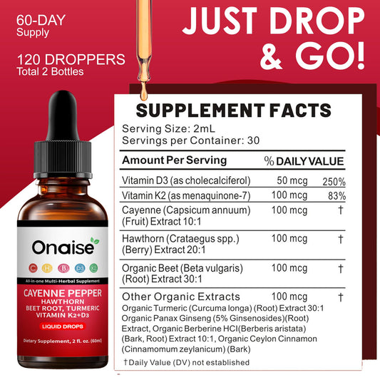 ONAiSE Cayenne Pepper Drops dropper close-up for easy dosing.