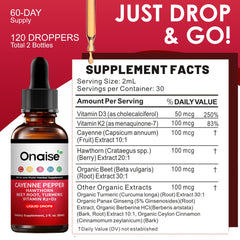 ONAISE Cayenne Pepper Drops dropper - simple, precise dosing for steady vitality throughout the day.