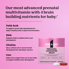 One A Day Prenatal Advanced bottle close-up with capsules and tablets