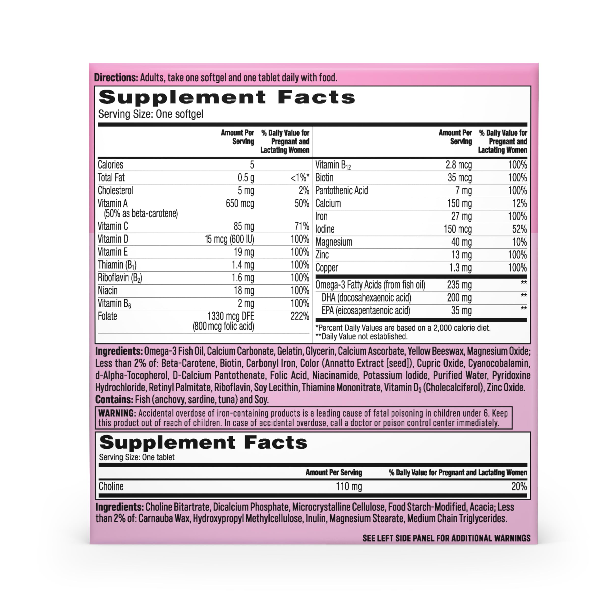 One A Day Prenatal Advanced bottle with label and dosage guidance