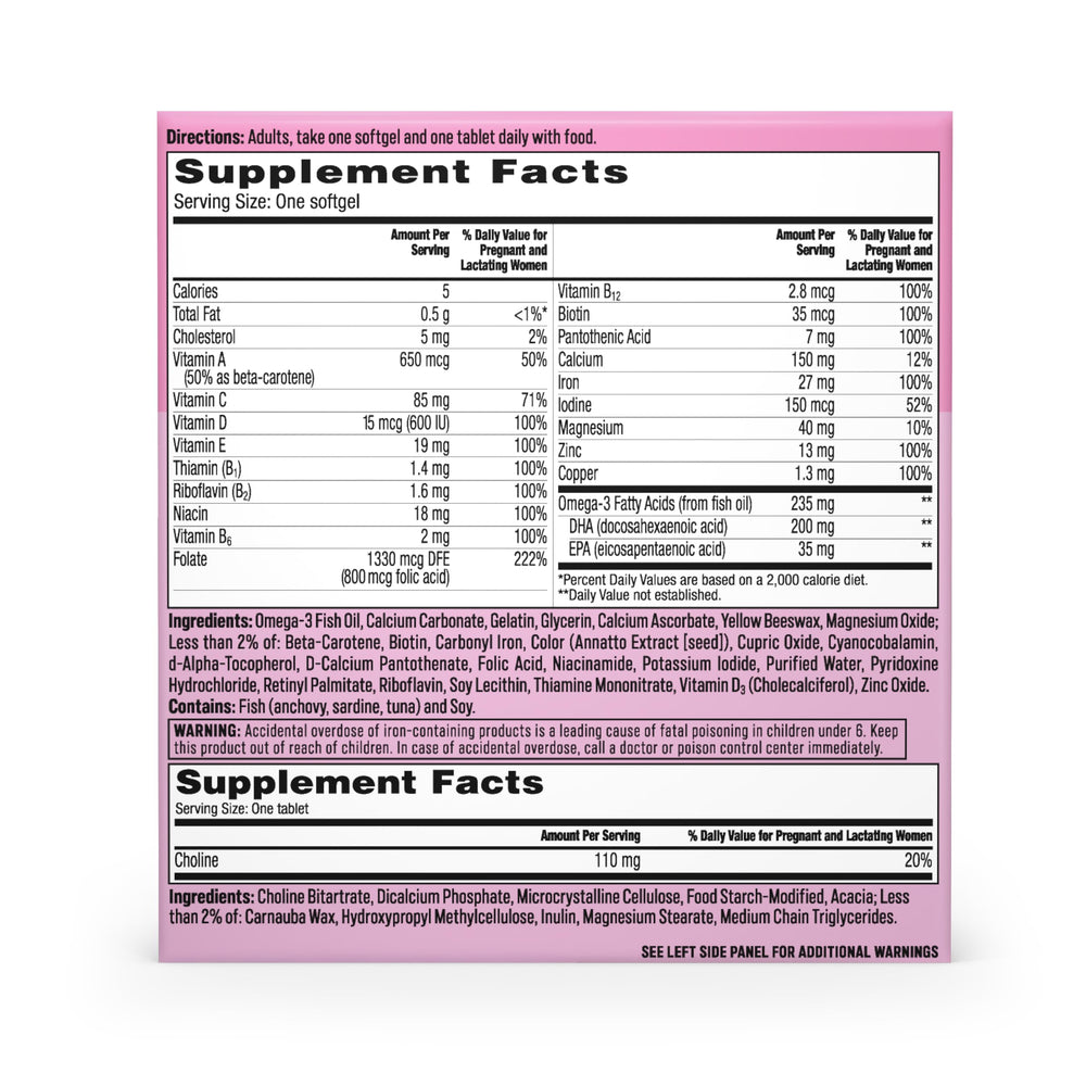 One A Day Prenatal Advanced bottle with label and dosage guidance