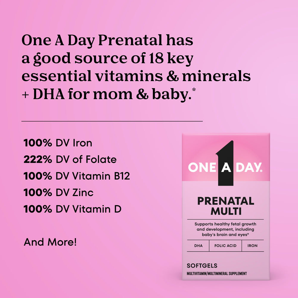 One A Day Prenatal folic acid capsule close-up for folate support.