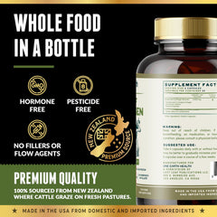 Pasture-raised, grass-fed label on the collagen bottle.
