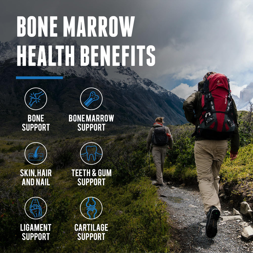 One Earth Health bone marrow supplement label shows NZ pasture origins.