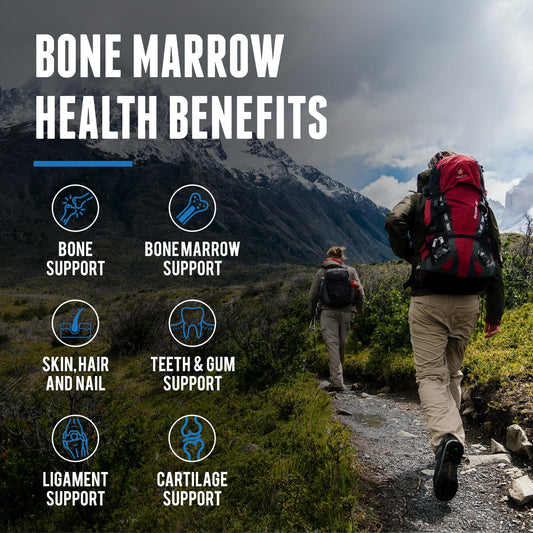 One Earth Health bone marrow supplement label shows NZ pasture origins.