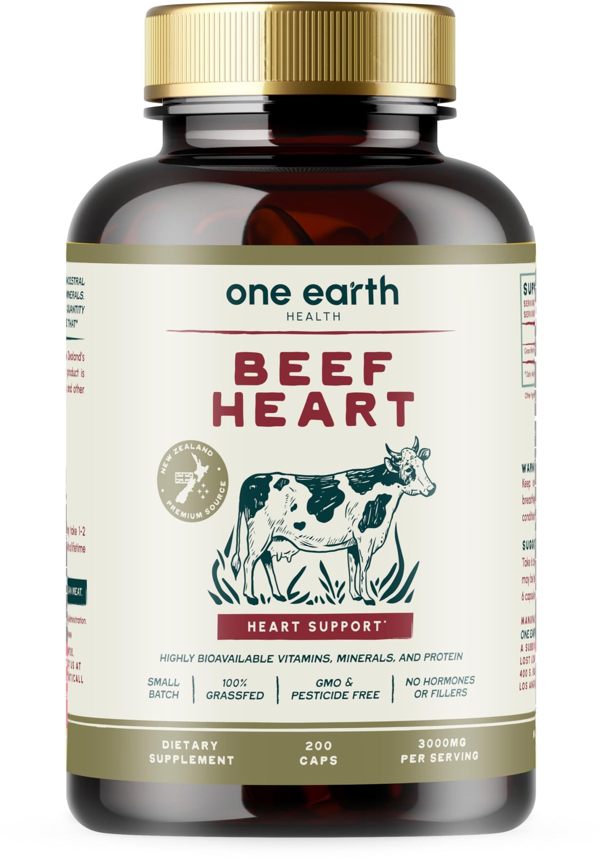 One Earth Health grass-fed beef heart bottle for daily heart support