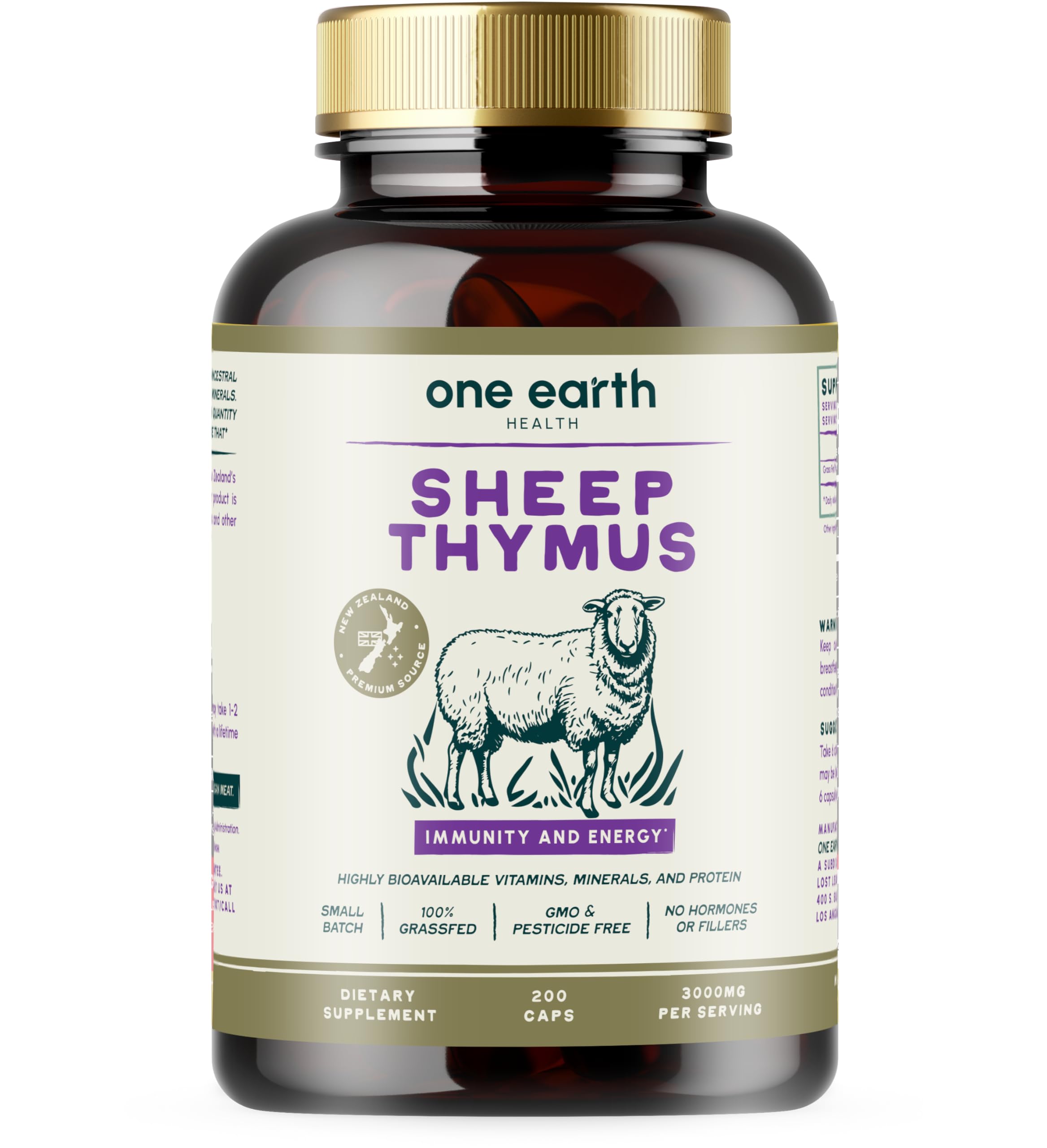 One Earth Health grass-fed thymus bottle — pure thymus for clean supplementation.