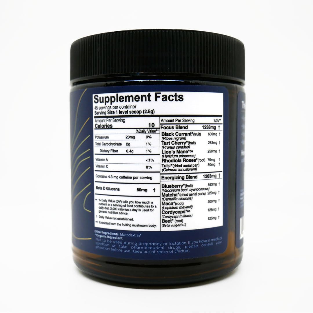 One Farm Energizing Focus glass jar close-up showing organic ingredients