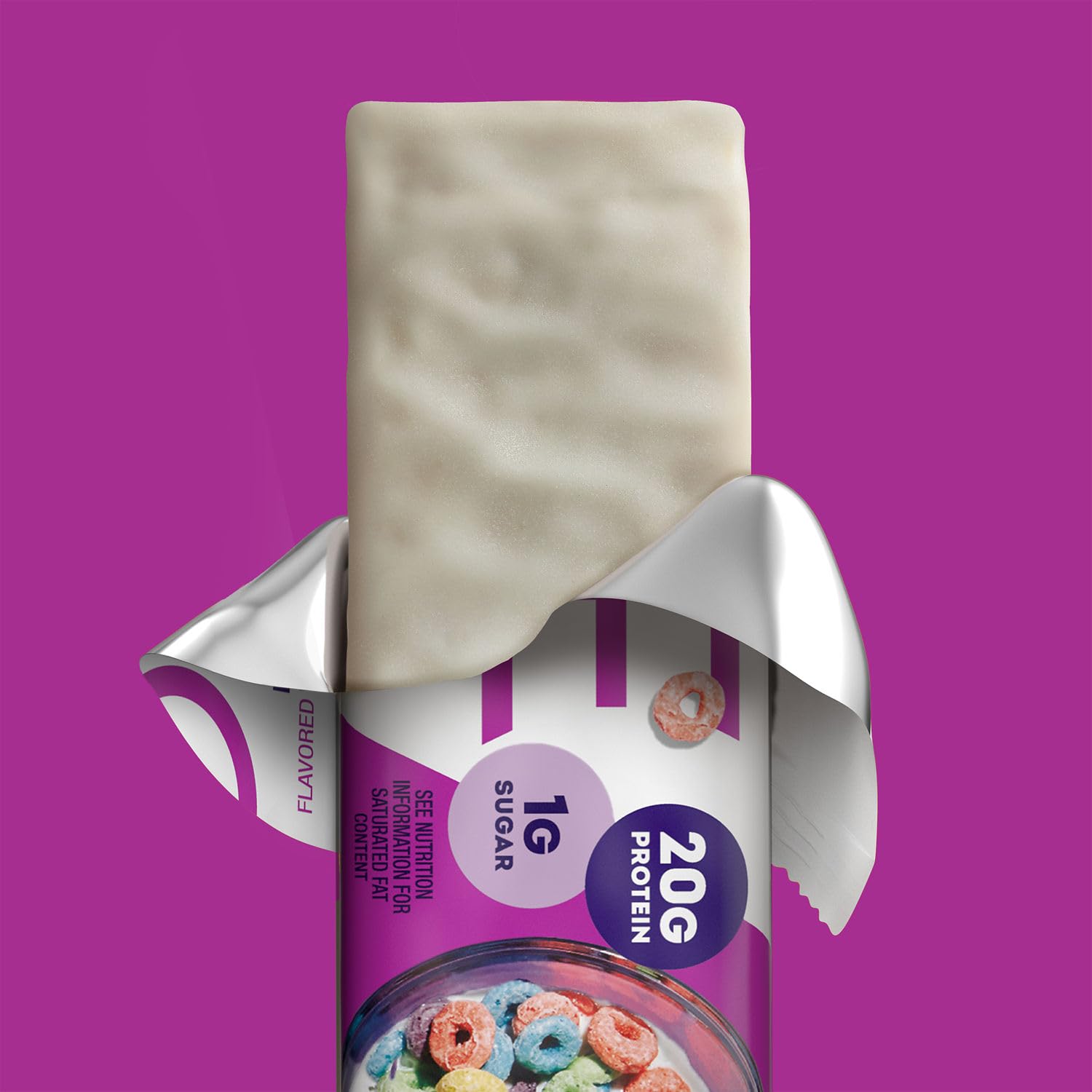 ONE Fruity Cereal protein bar on a desk for quick breakfast or snack
