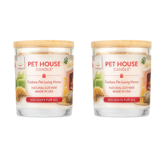 One Fur All Pet House Candles two-pack on display offering long-lasting fragrance.