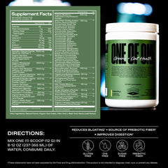 ONE OF ONE Greens & Gut Health USA-made packaging underscoring quality and safety.
