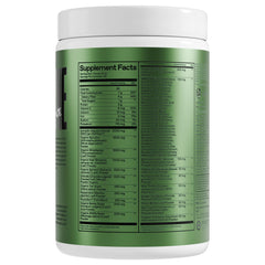 ONE OF ONE Greens & Gut Health label close-up showing digestive enzymes for digestion support.