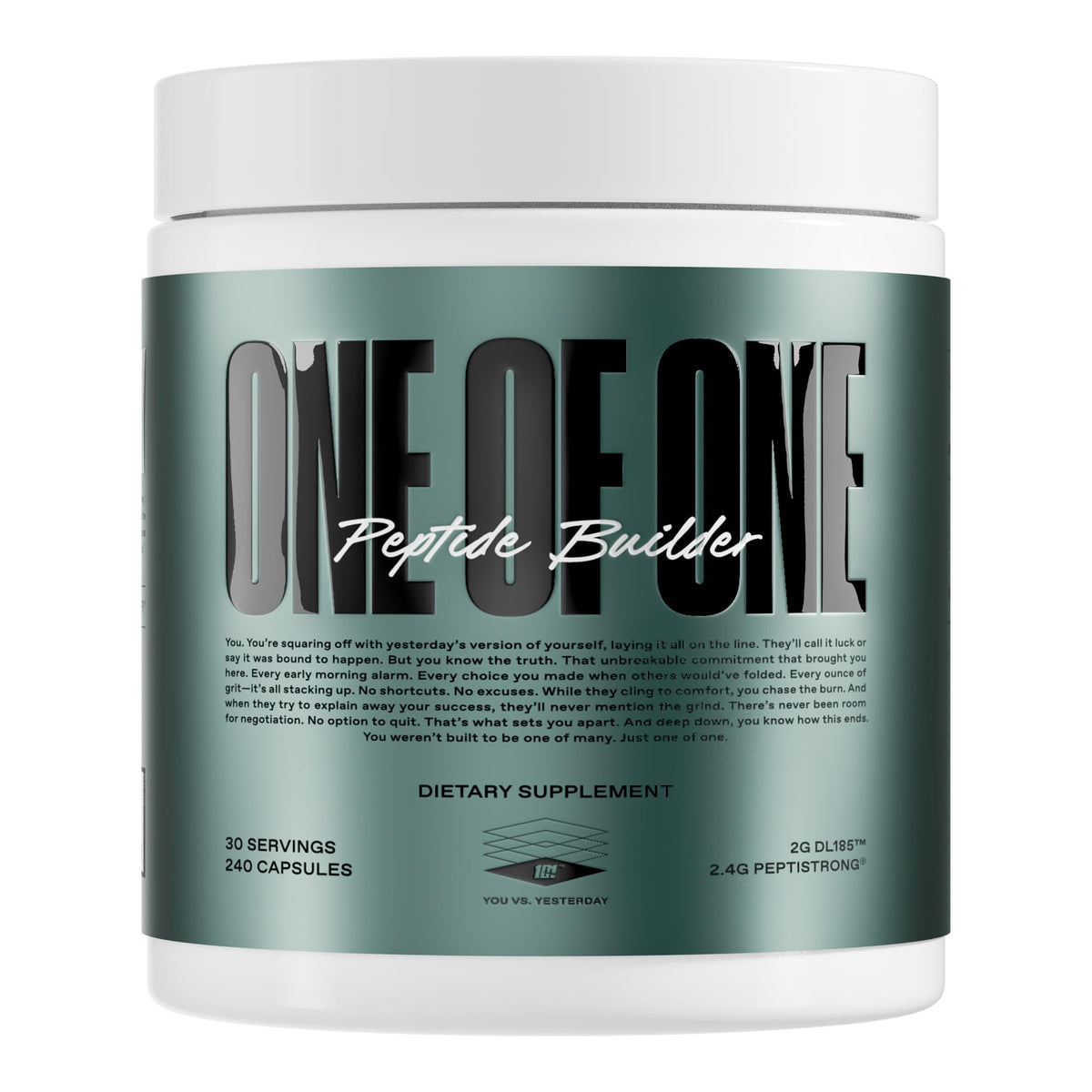 ONE OF ONE Peptide Builder bottle with unflavored formula for muscle support.