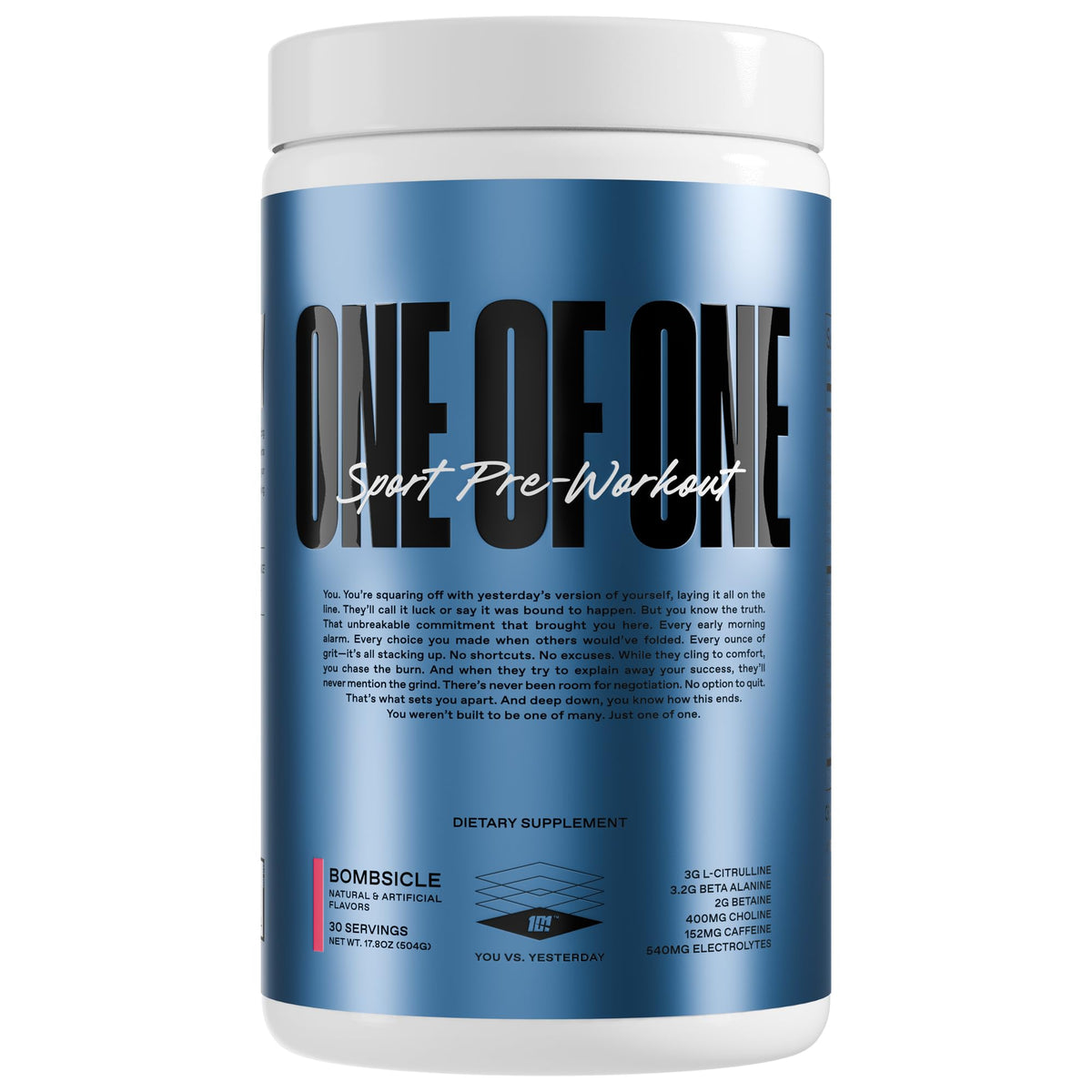 ONE OF ONE Sport Pre-Workout Bombsicle tub front view for clean energy.