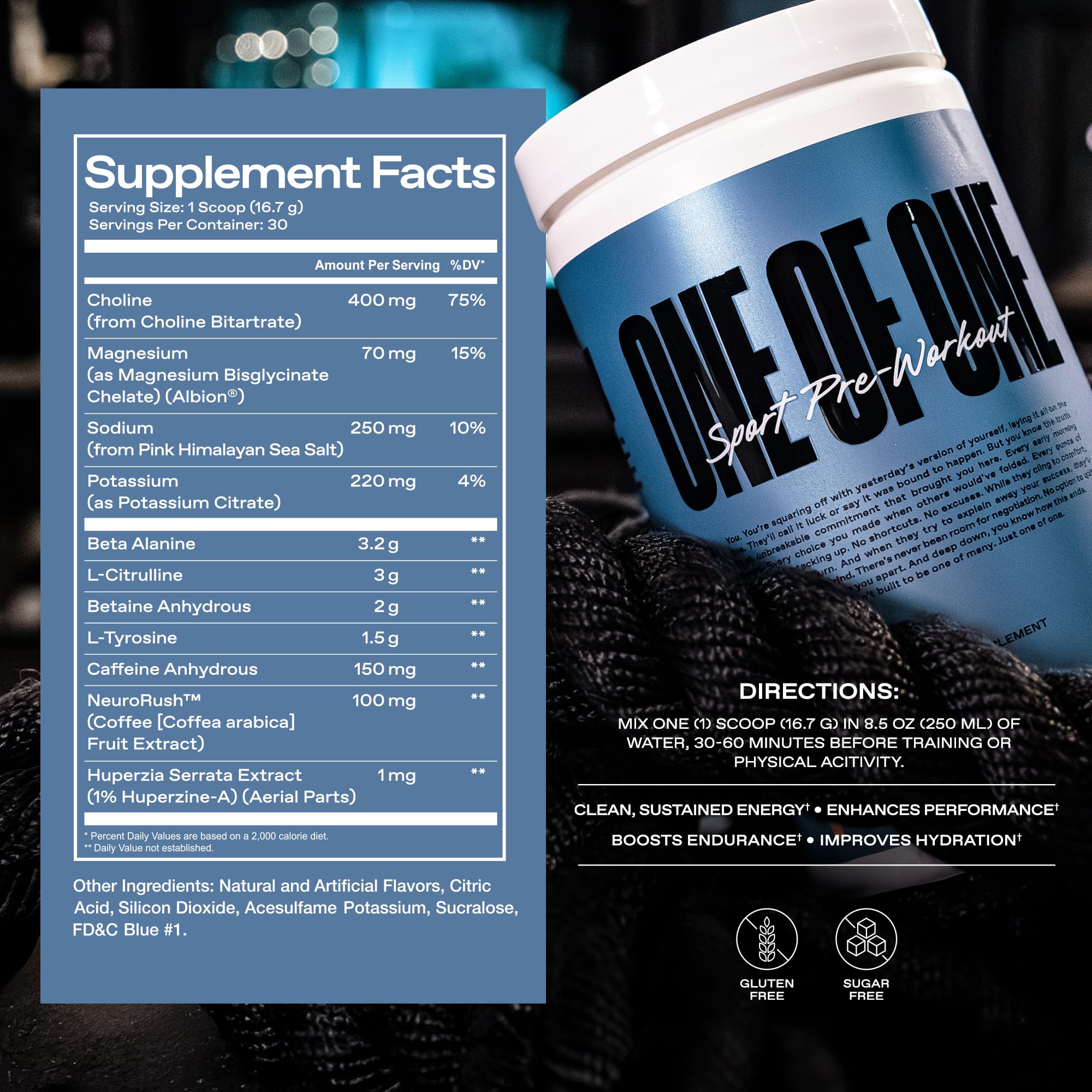 Ingredients panel of ONE OF ONE Sport Pre-Workout with L-Citrulline and Beta-Alanine