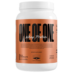ONE OF ONE Whey protein milk chocolate tub for convenient post-workout recovery
