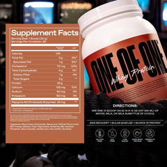 ONE OF ONE Whey scoop highlights precise portion control.