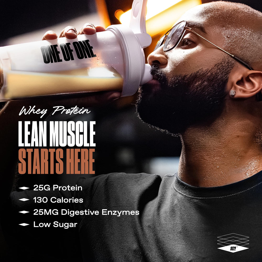 ONE OF ONE Whey shake glass demonstrates easy mixing with liquids.