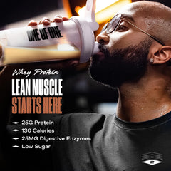 ONE OF ONE Whey shake glass demonstrates easy mixing with liquids.
