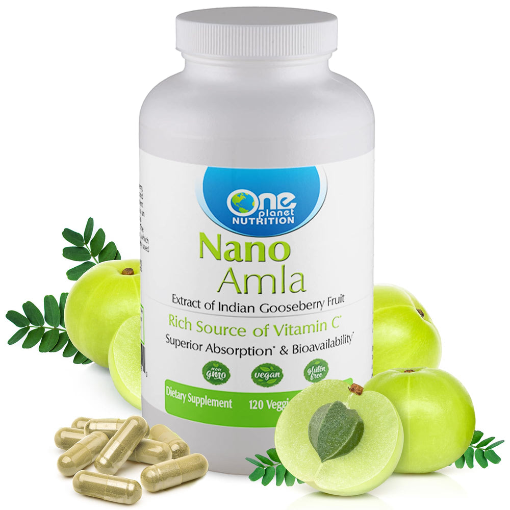 One Planet Nutrition Nano Amla 500mg capsules in bottle for daily immune support.